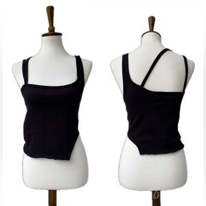 FREE PEOPLE FP Movement Black Asymmetrical Cutout Cropped Tank Top Size Medium